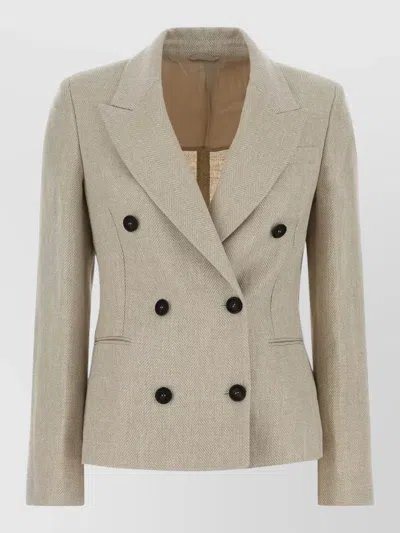 Brunello Cucinelli Linen Blend Blazer Button Detail Tailoring In Neutral