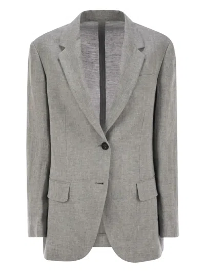 Brunello Cucinelli Women Sparkling Linen Canvas Jacket With Jewellery In Gray