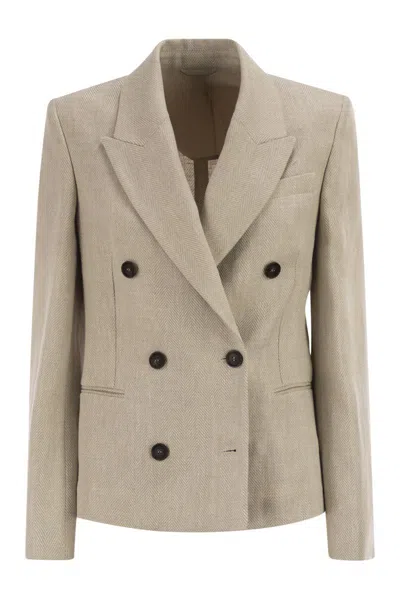 Brunello Cucinelli Linen Blend Blazer In Neutral