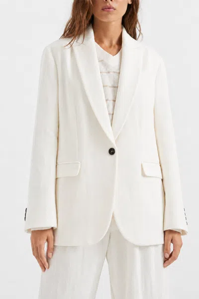 Brunello Cucinelli Linen Blend Blazer In White