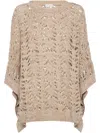 Brunello Cucinelli Linen Blend Perforated Sweater With Sequins In Beige