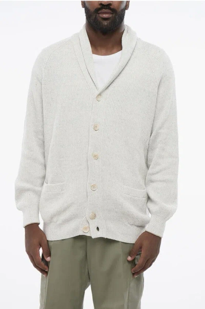 Brunello Cucinelli Linen Blend Cardigan With Patch Pockets In Gray
