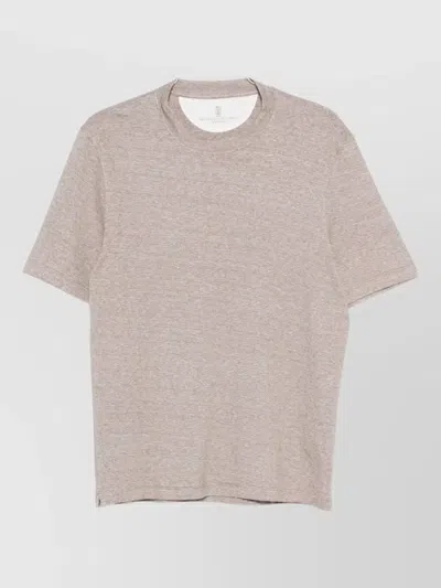 Brunello Cucinelli Linen Blend Crew Neck Short Sleeve T-shirt In Neutral