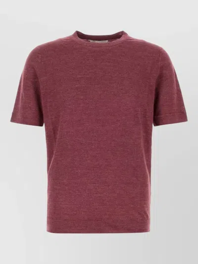 Brunello Cucinelli Linen Blend Crew Neck Sweater Short Sleeves In Pink