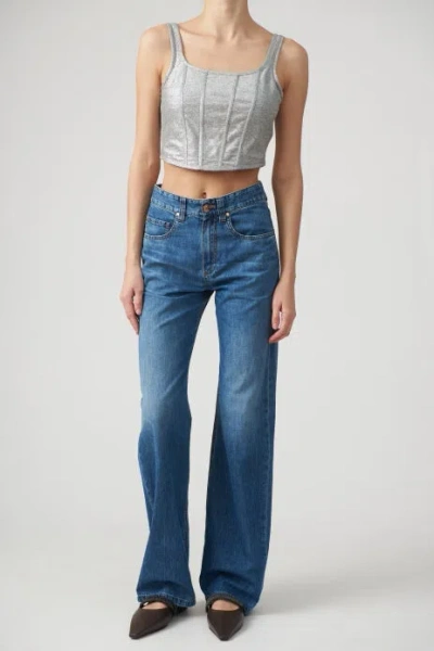 Brunello Cucinelli Linen Blend Cropped Tank Top In Silver