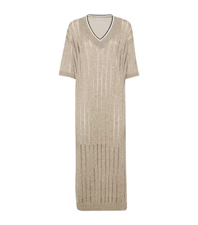 Brunello Cucinelli Linen-blend Dazzling Dress In Beige