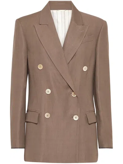 Brunello Cucinelli Linen Blend Double-breasted Jacket In Brown