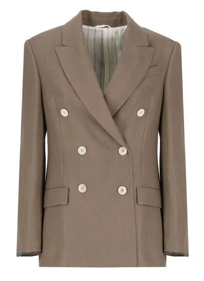 Brunello Cucinelli Linen Blend Double-breasted Jacket In Brown