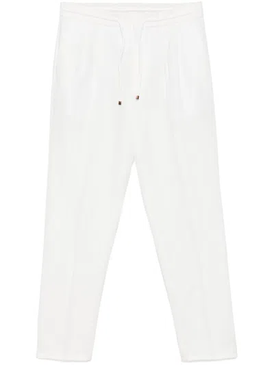 Brunello Cucinelli Linen Blend Drawstring Trousers In White