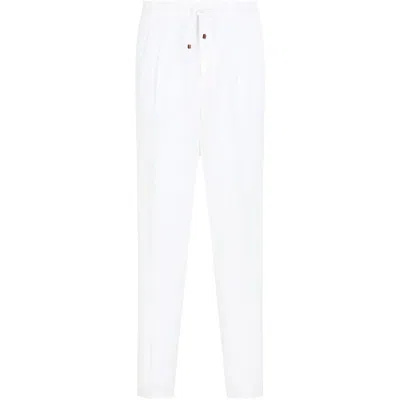 Brunello Cucinelli Men's Linen Blend Drawstring Trousers In White