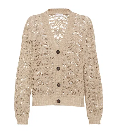 Brunello Cucinelli Linen-blend Foliage Cardigan In Beige