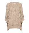 Brunello Cucinelli Linen Blend Perforated Sweater With Sequins In Beige