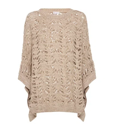 BRUNELLO CUCINELLI LINEN-BLEND FOLIAGE LACE PONCHO