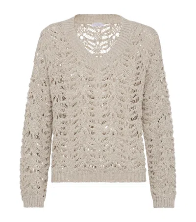 BRUNELLO CUCINELLI LINEN-BLEND FOLIAGE SWEATER