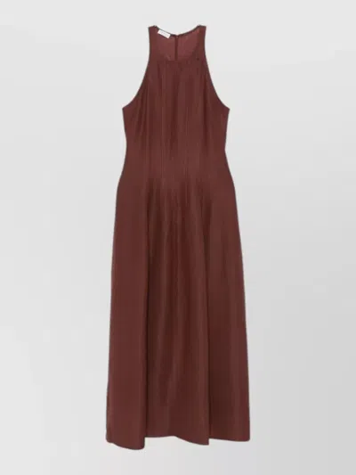 Brunello Cucinelli Linen Blend Halter Midi Dress Sleeveless In Brown