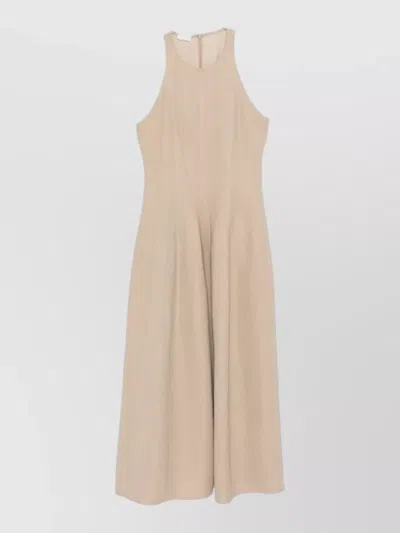 Brunello Cucinelli Linen Blend Halter Neck Midi Dress In Brown