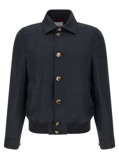 Brunello Cucinelli Linen Blend Jacket Puffer Jackets Blue