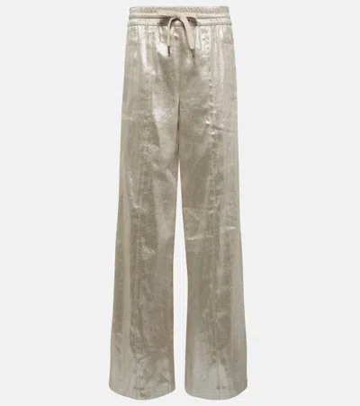 Brunello Cucinelli Mid-rise Linen-blend Gabardine Wide-leg Pants In Silver