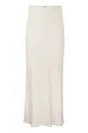 Brunello Cucinelli Black Linen Blend Long Skirt With Elastic Waistband And Side Slits For Women In White