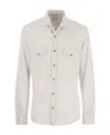 Brunello Cucinelli Linen And Cotton Blend Leisure Fit Shirt With Press Studs And Pockets In White