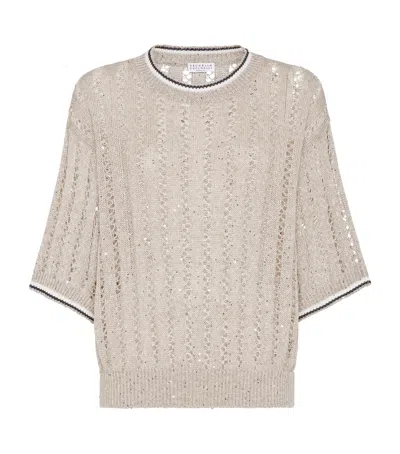 BRUNELLO CUCINELLI LINEN-BLEND OPEN KNIT SWEATER