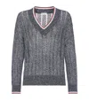 Brunello Cucinelli Blue Sequin T-shirt With V Neck In Linen Blend Woman In Blue