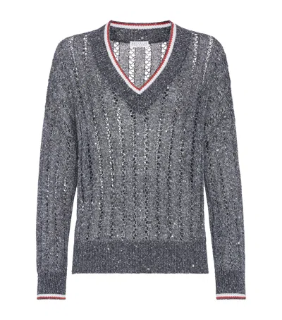 BRUNELLO CUCINELLI LINEN-BLEND OPEN KNIT SWEATER