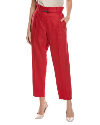 Brunello Cucinelli Linen-blend Pant In Red