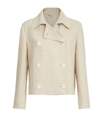 Brunello Cucinelli Linen-blend Pea Coat In Neutral