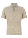 Brunello Cucinelli Linen Blend Polo Shirt With Traditional Collar In Neutral
