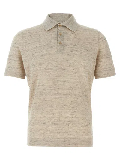 Brunello Cucinelli Linen Blend Polo Shirt With Traditional Collar In Neutral