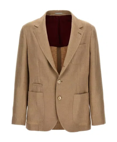 Brunello Cucinelli Linen Blend Single-breasted Blazer In Brown