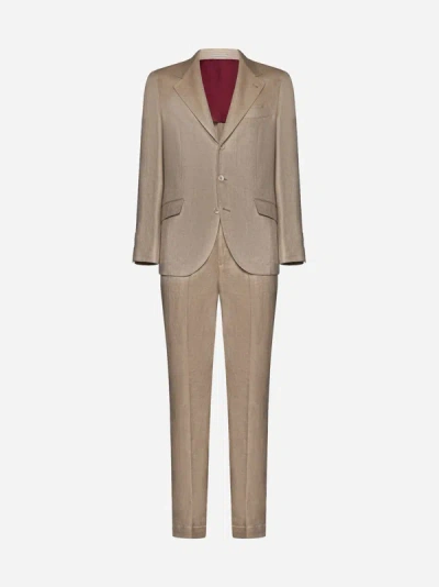 Brunello Cucinelli Linen-blend Single-breasted Suit In Beige