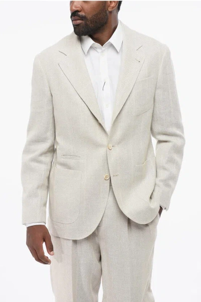 Brunello Cucinelli Linen Blend Slim Fit Blazer With Patch Pockets