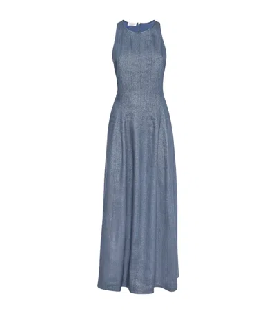 Brunello Cucinelli Linen-blend Sparkling Midi Dress In Blue