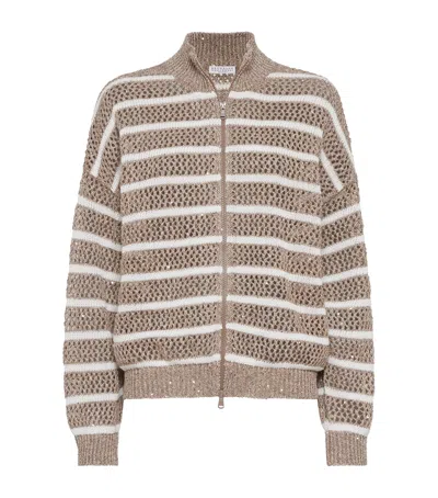 BRUNELLO CUCINELLI LINEN-BLEND STRIPE CARDIGAN