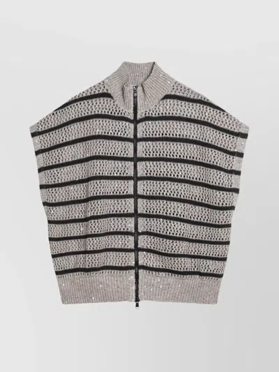 Brunello Cucinelli Linen Blend Striped Mesh Cardigan In Multi