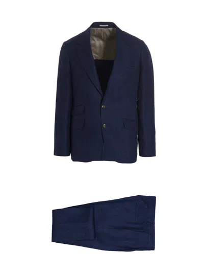 Brunello Cucinelli Linen Blend Suit In Blue