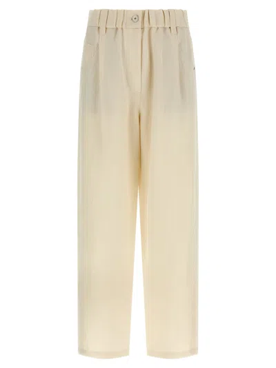 Brunello Cucinelli Linen Blend Trousers In Cream