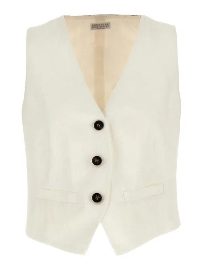 Brunello Cucinelli Linen Blend Vest In Neutral