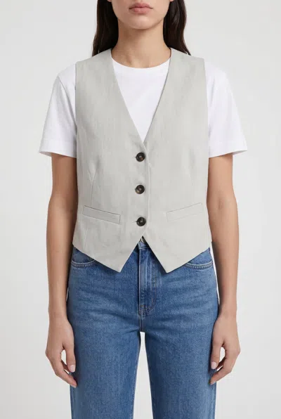 Brunello Cucinelli Linen V-neck Vest In Gray
