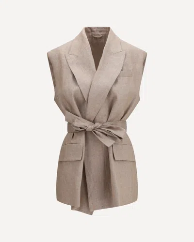 Brunello Cucinelli Linen Blend Vest In Sand