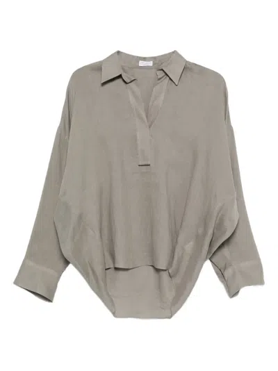 Brunello Cucinelli Linen Shirt Long Sleeves Collared Neck In Gray