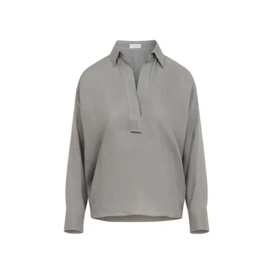 Brunello Cucinelli Linen Blouse Women In Gray