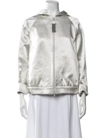 Pre-owned Brunello Cucinelli Linen Bomber Jacket In Metallic/white