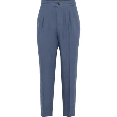 Brunello Cucinelli Linen Straight-leg Trousers In Indigo