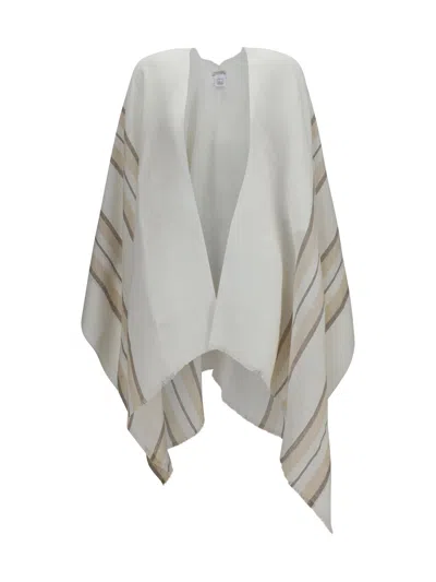 Brunello Cucinelli Linen, Cashmere & Silk Blend Poncho In White