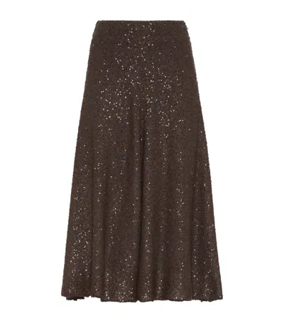 Brunello Cucinelli Linen-cashmere-silk Midi Skirt In Black