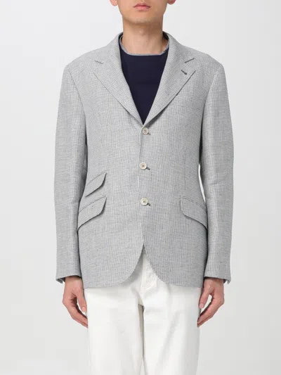 Brunello Cucinelli Linen Check Blazer In Gray