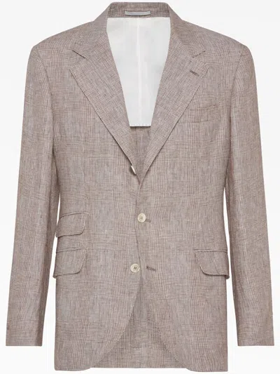 Brunello Cucinelli Linen Check Blazer In Neutral